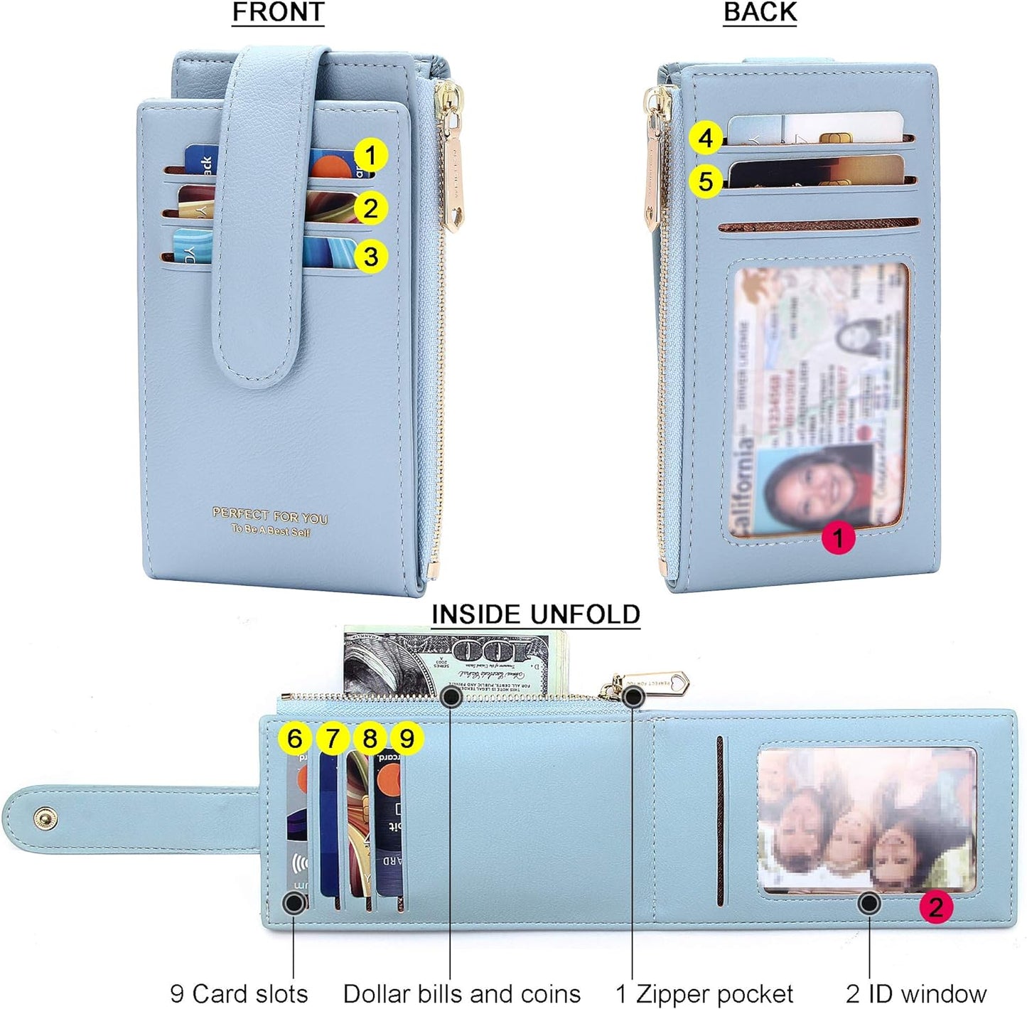 Card Holder Wallet for Women Rfld Slim Wallets Bifold Multi Card Case Coin Purse