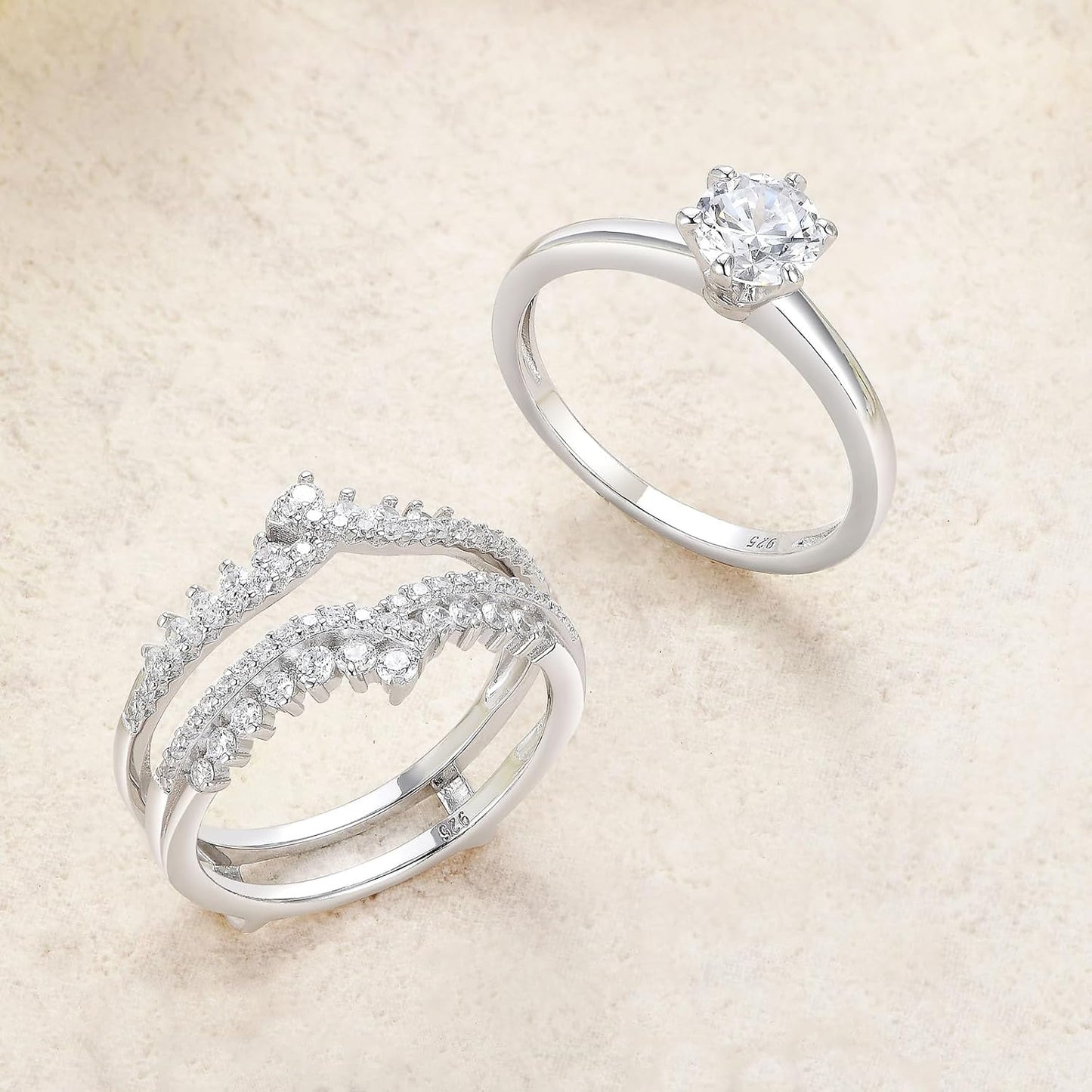Cz Wedding Rings for Women Engagement Ring Enhancer Band Bridal Set Sterling Silver Size 4-13
