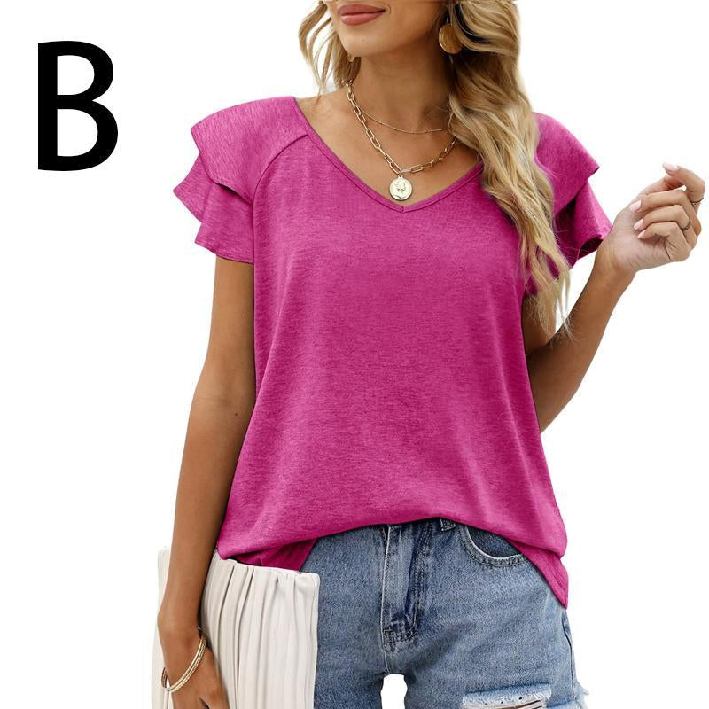 WIHOLL Womens Tops Casual V Neck Ruffle Sleeve T Shirts Babydoll Loose Fit Peplum Tops