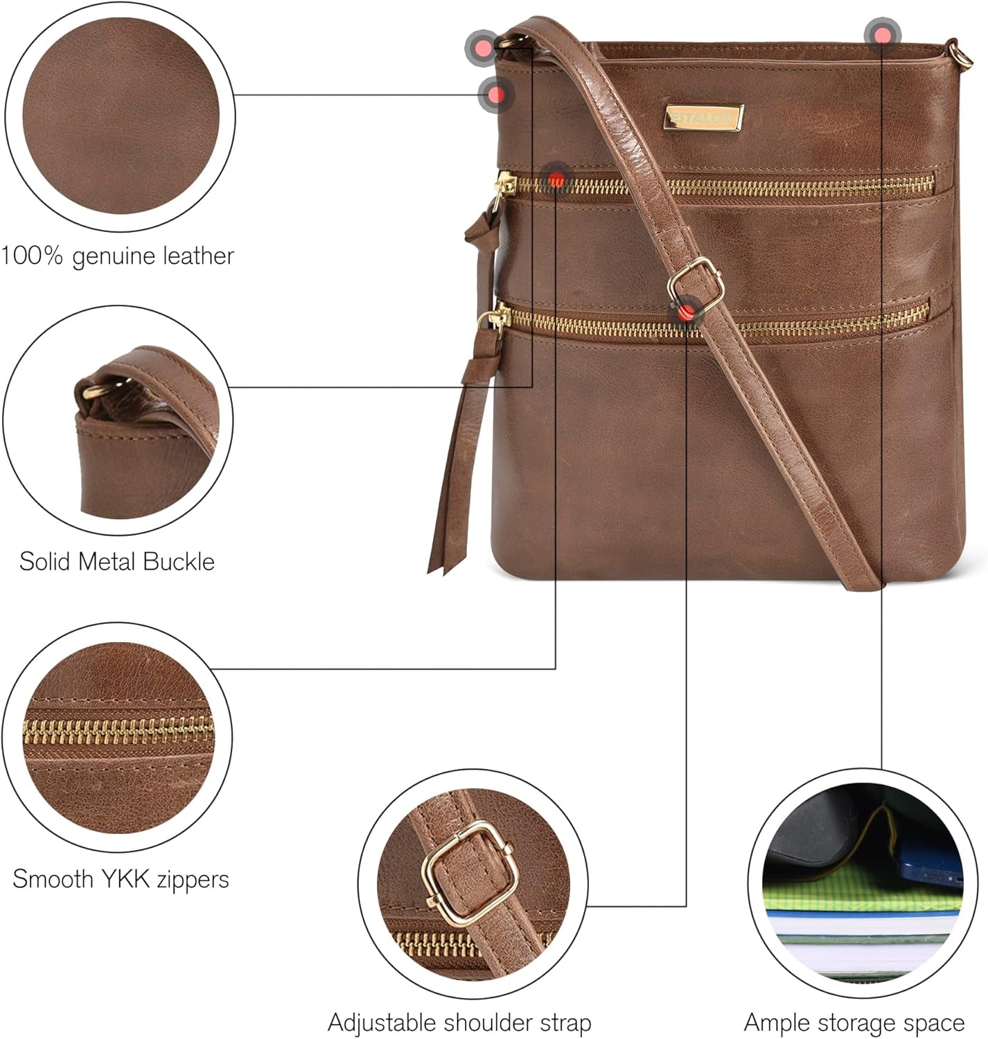Women'S Genuine Leather Crossbody Bag with Adjustable Sling Strap - Medium Size Crossover Shoulder Purse