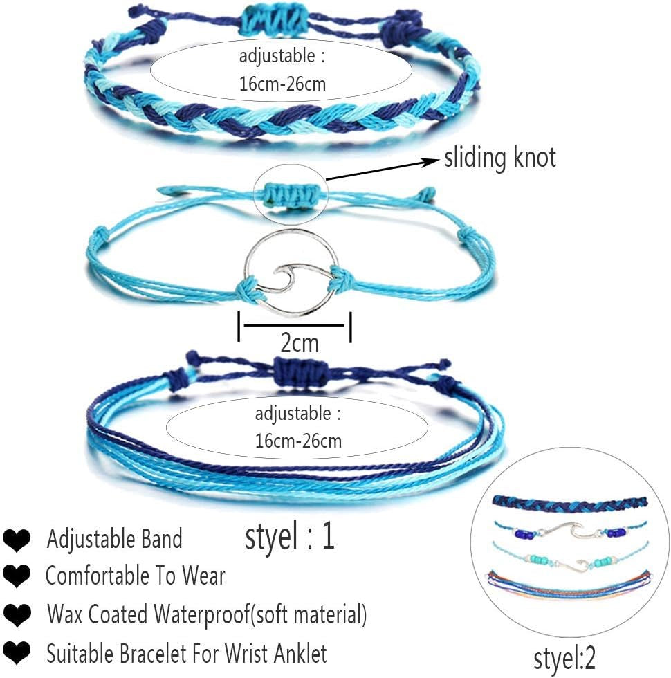 Friendship Bracelets Boho Anklets for Women Waterproof String Bracelets Summer Beach Jewelry Trendy Stuff Adjustable Wave Surfer Bracelet Gifts for Firend Vacation Jewelry for Women