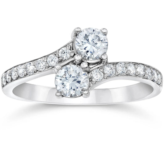 Pompeii Forever Us Two Stone round Diamond 1 Ct Solitaire Ring 14K White Gold