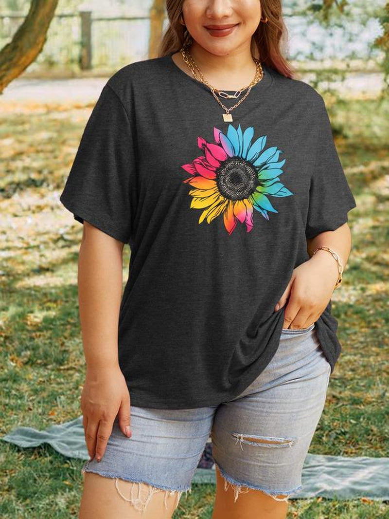 Womens plus Size Tops Casual Daisy Graphic T Shirts Short Sleeve Loose Summer Blouse