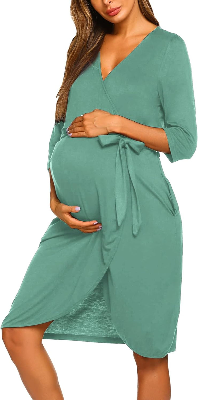 Maternity Robe Nursing Robes for Hospital Labor Delivery V Neck Pregnancy Bathrobe Womens Postpartum Nightgown
