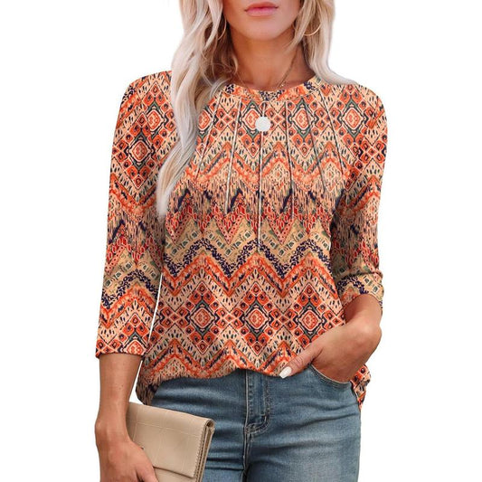 WIHOLL 3/4 Length Sleeve Womens Tops round Neck Casual Tunic Tops Basic Pleated Shirts Loose Fit 2024
