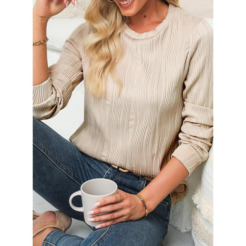 EVALESS Women'S Casual Sweatshirt Tops Trendy Long Sleeve Crewneck Basic Solid Loose Textured Shirts 2025 Fashion Womenswear Outfits Clothing