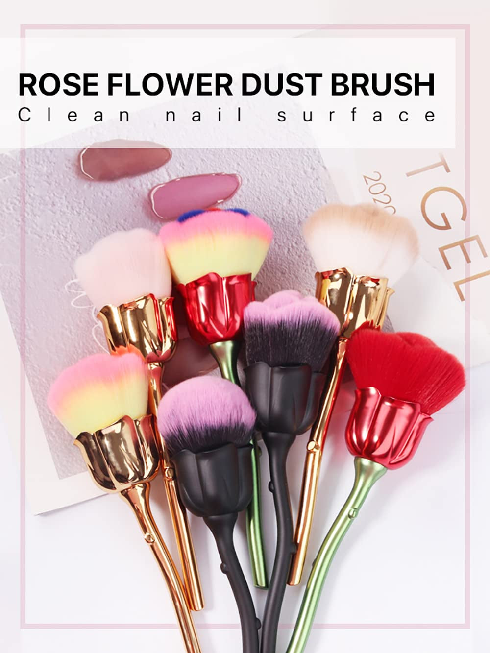 2 Pieces Rose Flower Makeup Brushes Flower Blush Brush Large Face Powder Makeup Brushes Kabuki Brushes for Powder Cosmetic Nail Dust Brush Loose Powder Brush Makeup Tools (Red/Yellow Pink)