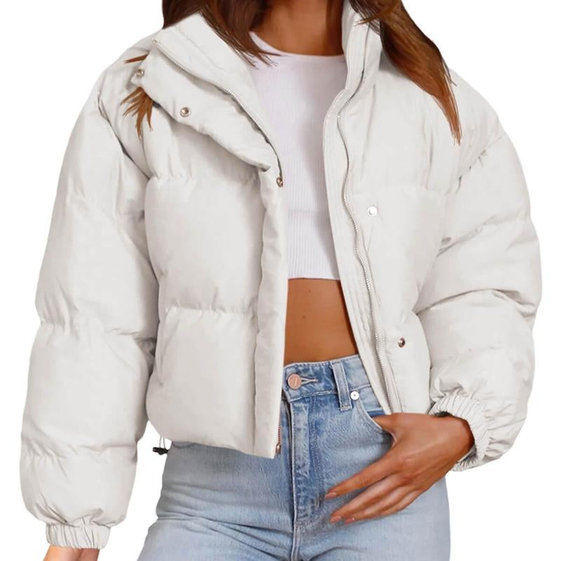 Imily Bela Womens Cropped Puffer Jackets Long Sleeve Stand Collar Coats Quilted Zipper Outerwear