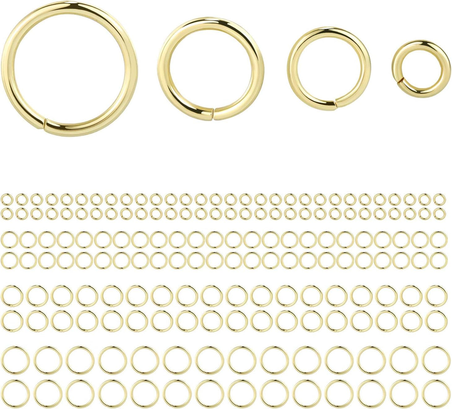 14K Gold Plated Jump Rings 900PCS 4/6/8/10 Mm Gold Jump Rings Strong Open Ring Bulk for Necklace Bracelet Earrings Jewelry Making