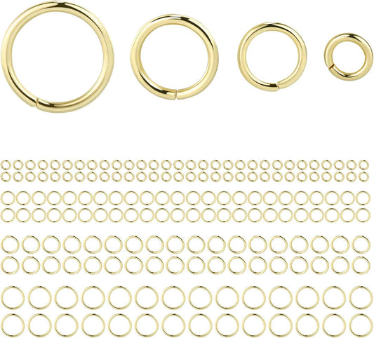 14K Gold Plated Jump Rings 900PCS 4/6/8/10 Mm Gold Jump Rings Strong Open Ring Bulk for Necklace Bracelet Earrings Jewelry Making