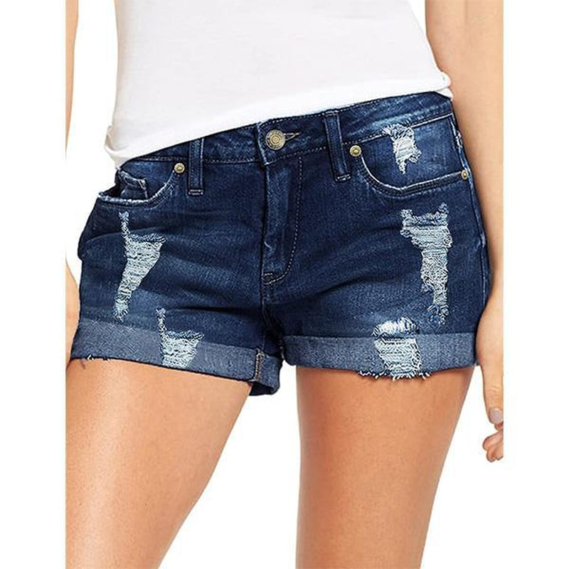 Luvamia Denim Shorts Women'S Ripped Jean Shorts High Waisted Stretchy Folded Hem Short Jeans