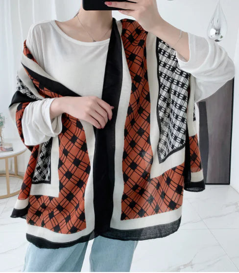 Korean Style Plaid Scarf for Women - Warm Shawl