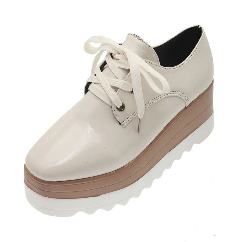 Women's Patent Leather Lace-up Platform Shoes