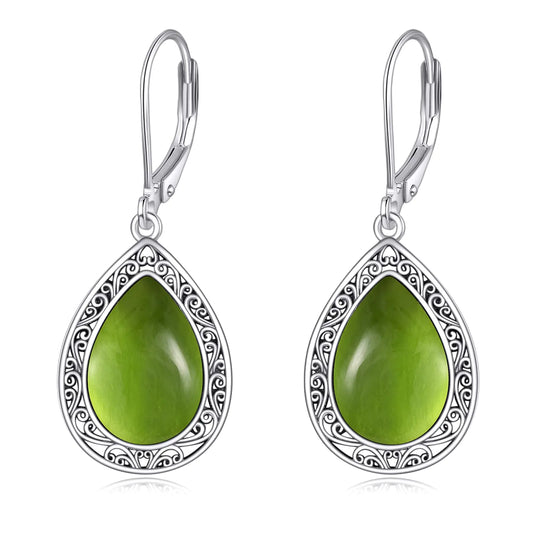 Peridot Teardrop Earrings for Women Sterling Silver Nordic Filigree Dangle Earrings Healing Peridot Leverback Earrings Jewelry Gifts for Women
