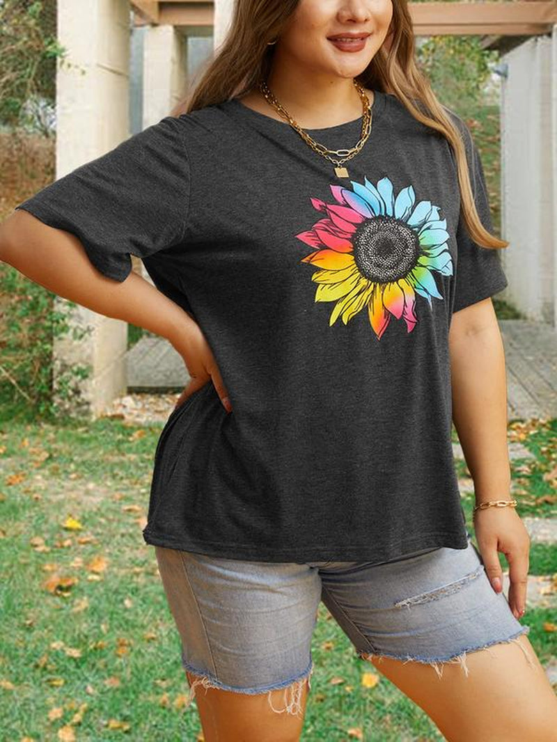 Womens plus Size Tops Casual Daisy Graphic T Shirts Short Sleeve Loose Summer Blouse