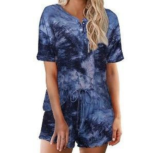 Ekouaer Tie Dye Pajamas Set Womens Loungewear Sleepwear 2 Piece PJ Sets Soft Womenswear Elastic Chic Comfy Casual Crewneck Fits Short Sleeve Jersey Light Drawstring Anniversary Bridal Dress Ladies Party Suit