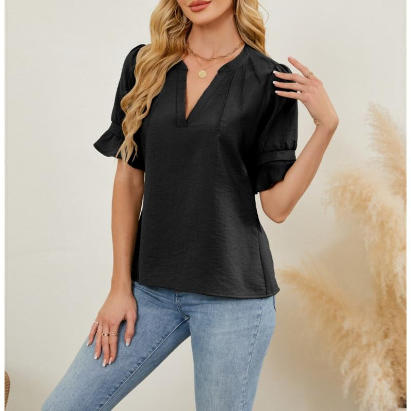 Womens Tops Trendy V Neck Short Sleeve Tshirts Business Casual Basic Tee Loose Fit