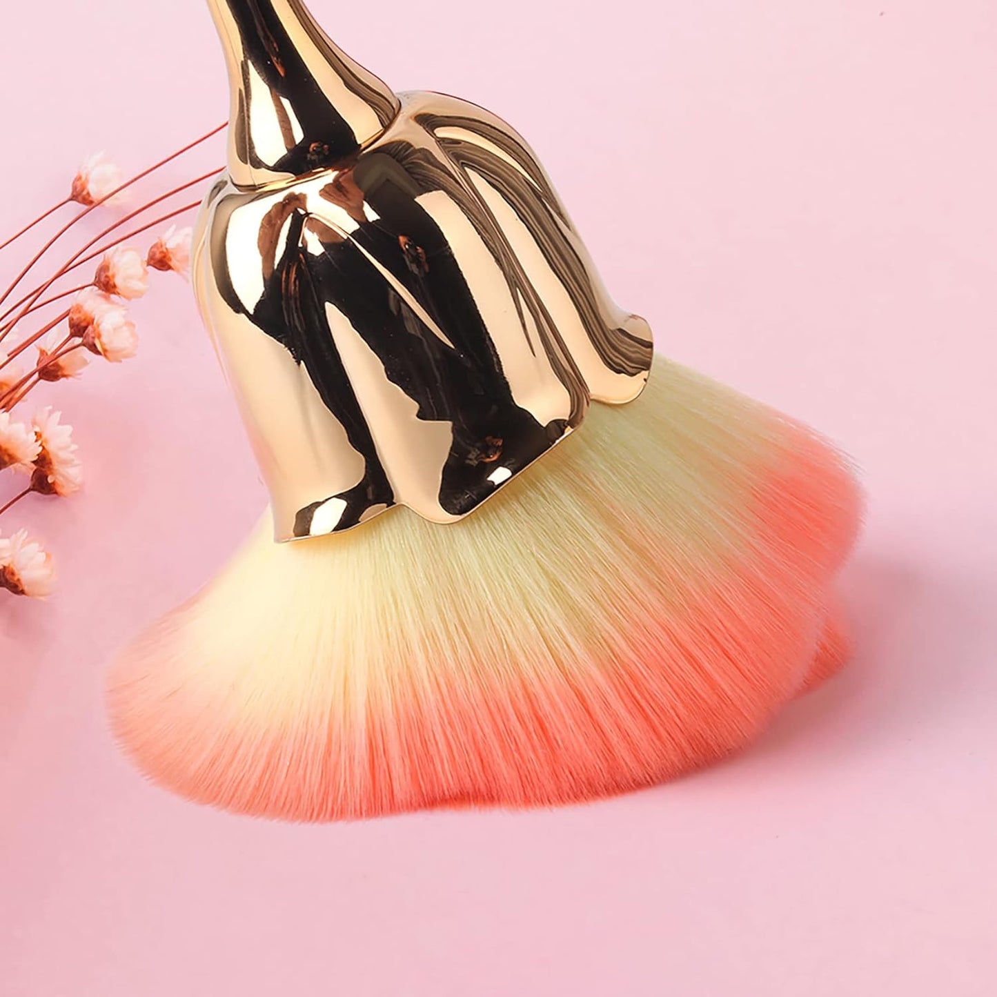 2 Pieces Rose Flower Makeup Brushes Flower Blush Brush Large Face Powder Makeup Brushes Kabuki Brushes for Powder Cosmetic Nail Dust Brush Loose Powder Brush Makeup Tools (Red/Yellow Pink)