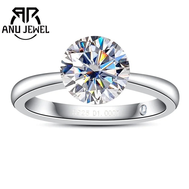 Anujewel 2Ct/3Ct D Color Moissanite Invisible Setting Engagement Ring for Women 925 Sterling Silver Gold Plated Solitaire Rings