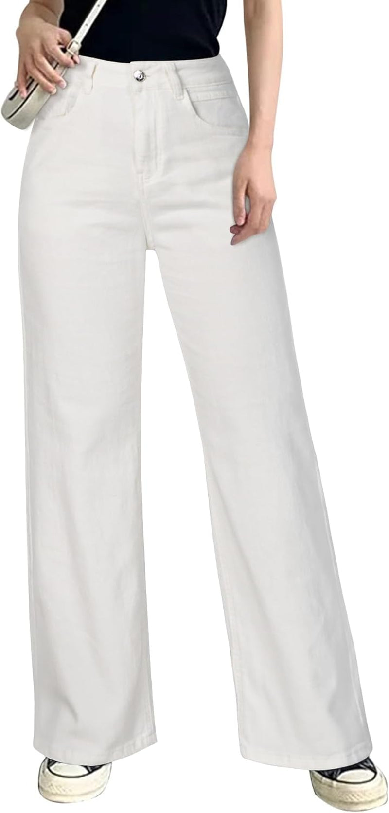 Baggy Wide Leg Jeans for Women High Waisted Trendy Flare Jeans Boyfriend Denim Pants with Patch Pockets