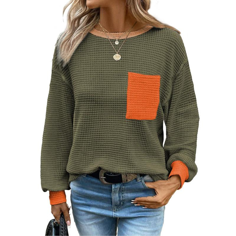 Dokotoo Womens Tops 2025 Oversized Long Sleeve Crewneck Waffle Knit Shirts Business Casual Blouses Basic Shirts Clothes Elegant