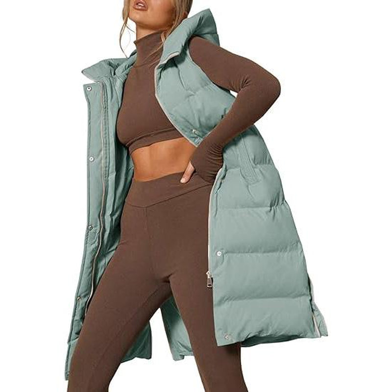 Goranbon Womens down Vest with Stand Collar Thick Hooded Sleeveless Long Coats Jacket