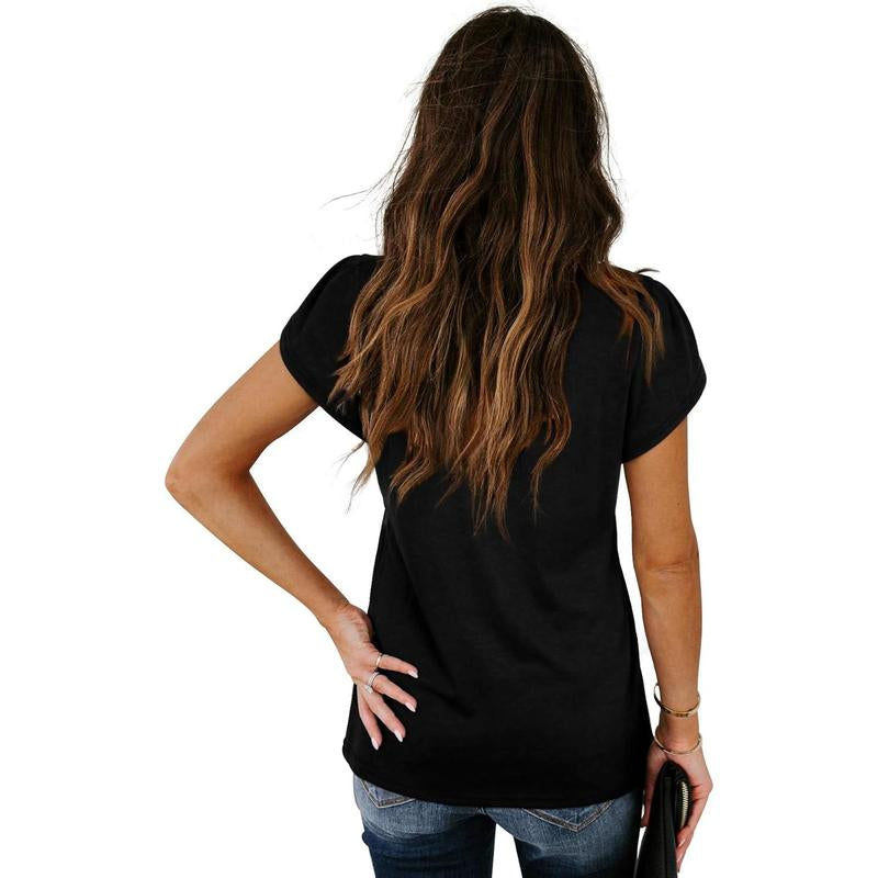WIHOLL Womens Tops V Neck Summer Petal Sleeve Casual Tshirts