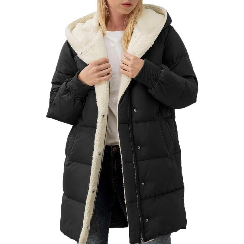 FMEYOA Womens Winter Warm Coats Sherpa Fleece Lined Long Hooded Puffer Jacket M4D031