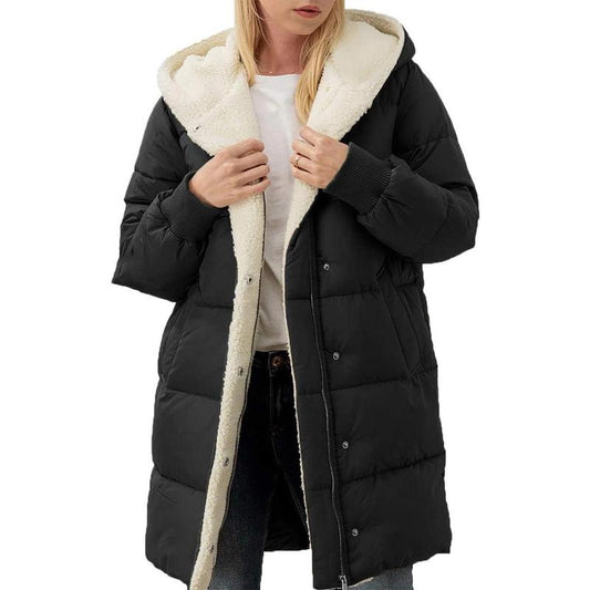 FMEYOA Womens Winter Warm Coats Sherpa Fleece Lined Long Hooded Puffer Jacket M4D031