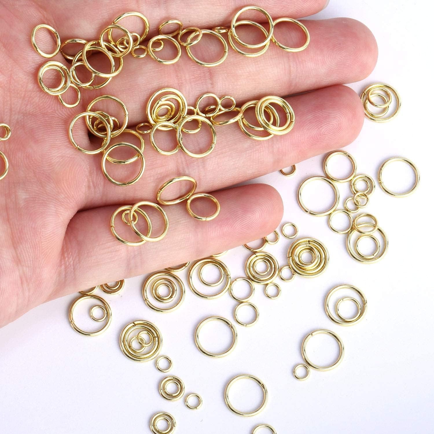 14K Gold Plated Jump Rings 900PCS 4/6/8/10 Mm Gold Jump Rings Strong Open Ring Bulk for Necklace Bracelet Earrings Jewelry Making