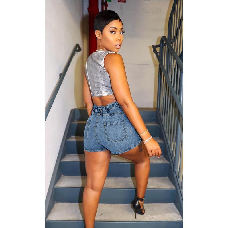 Women'S Casual Mini Denim Skirt Shorts Slim A-Line Zippered Patchwork Front Piece Denim Mini Skirt with High Waisted Stretchy Jean Shorts Skirts