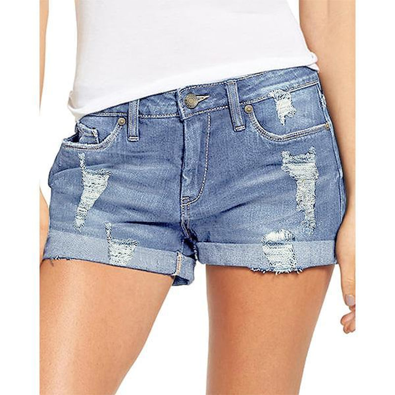 Luvamia Denim Shorts Women'S Ripped Jean Shorts High Waisted Stretchy Folded Hem Short Jeans