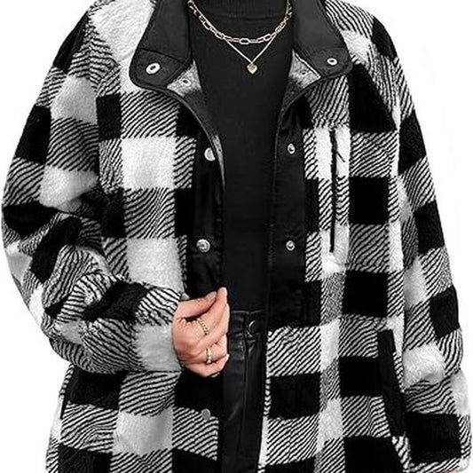 IN'VOLAND plus Size Womens Fleece Jacket Western Aztec Print Long Sleeve Snap Button down Shacket with Pockets