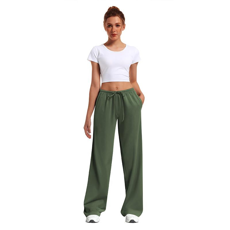 Women'S Wide Leg Sweatpants Straight Leg Lowrise Sweat Pants Drawstring Elastic Low Waist Pants with Pockets