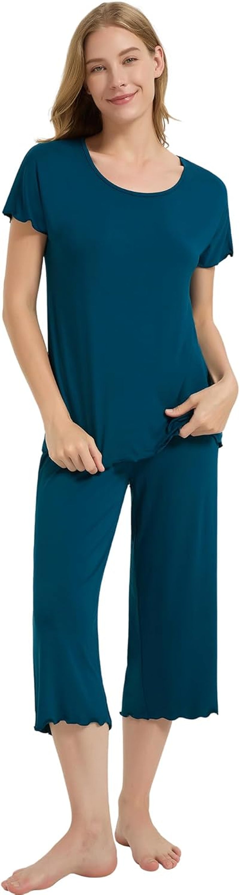 Bamboo Viscose Pajamas for Women Soft Capri Pants Pajama Sets plus Size Sleepwear Pjs Loungewear S-4X