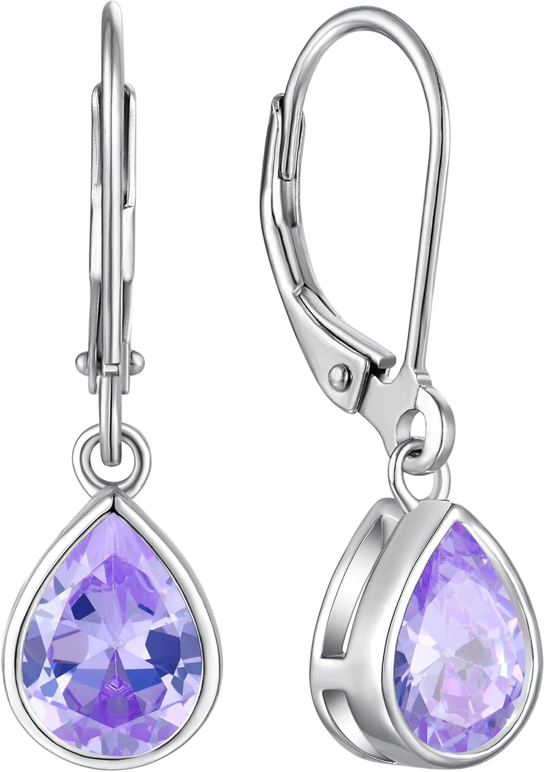 925 Sterling Silver Solitaire Teardrop Dangle Drop Earrings Pear/Heart/Round Cut Birthstone Leverback Earrings Jewelry for Women