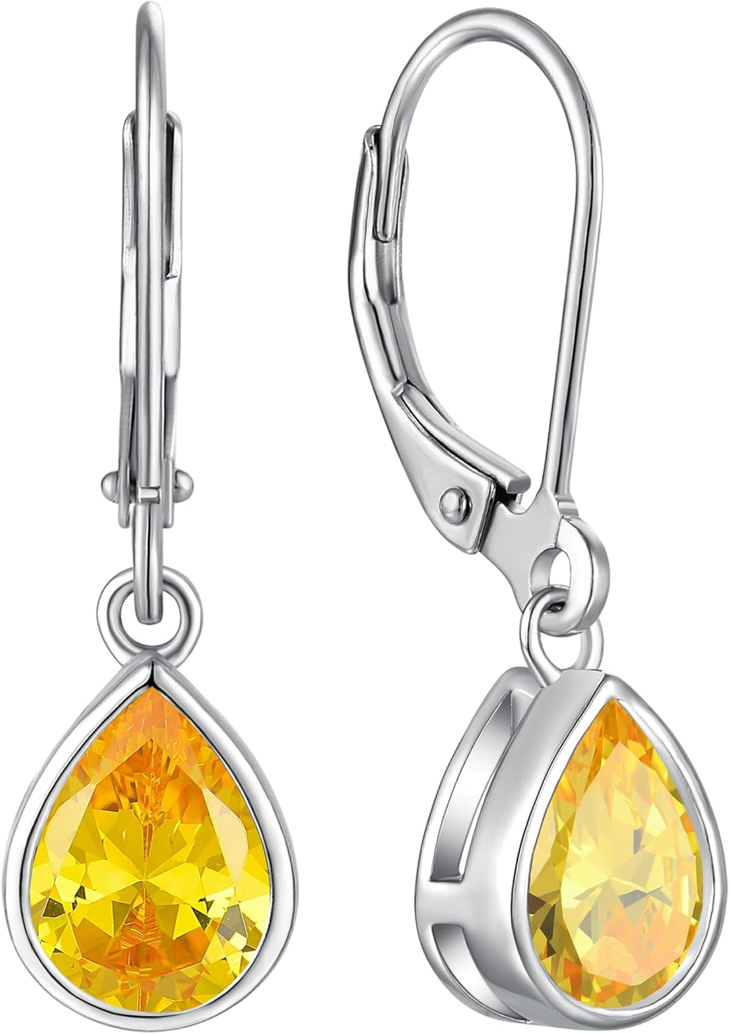 925 Sterling Silver Solitaire Teardrop Dangle Drop Earrings Pear/Heart/Round Cut Birthstone Leverback Earrings Jewelry for Women