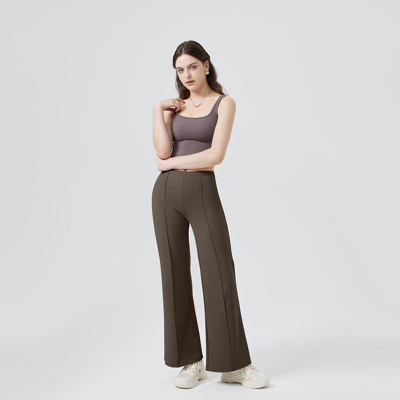 OQQ Women Straight Leg Pants High Waist Casual Lounge Work Basic Pants Vacation Comfort Trouser Minimalist Womenswear Bottom Lady Underwear Nylon