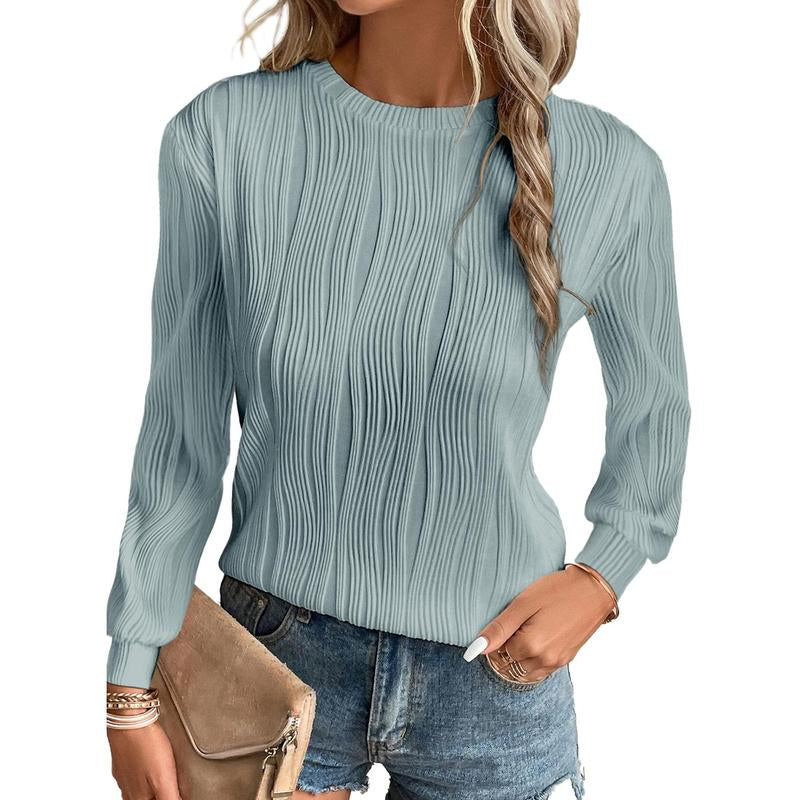 EVALESS Women'S Casual Sweatshirt Tops Trendy Long Sleeve Crewneck Basic Solid Loose Textured Shirts 2025 Fashion Womenswear Outfits Clothing