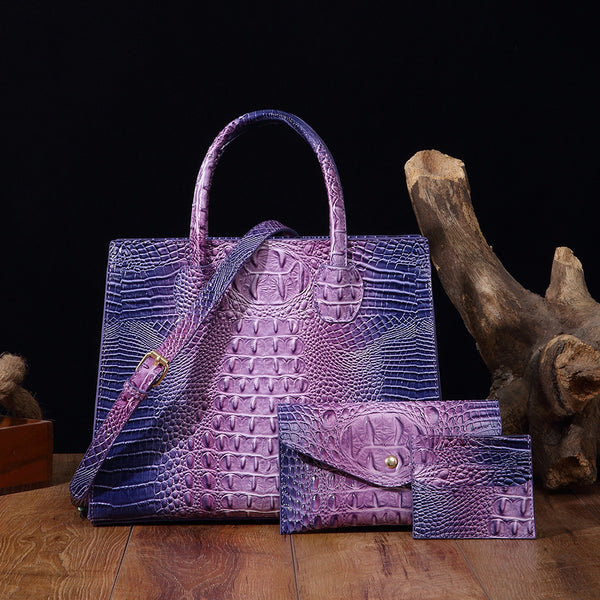 Womens Crossbody Tote Bag - Crocodile Grain Design