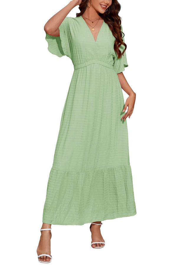 STYLEWORD Maxi Dresses for Women 2024 Summer Casual Short Flutter Sleeve V Neck Flowy Wedding Guest Spring Maternity Dress(Light Green-S)