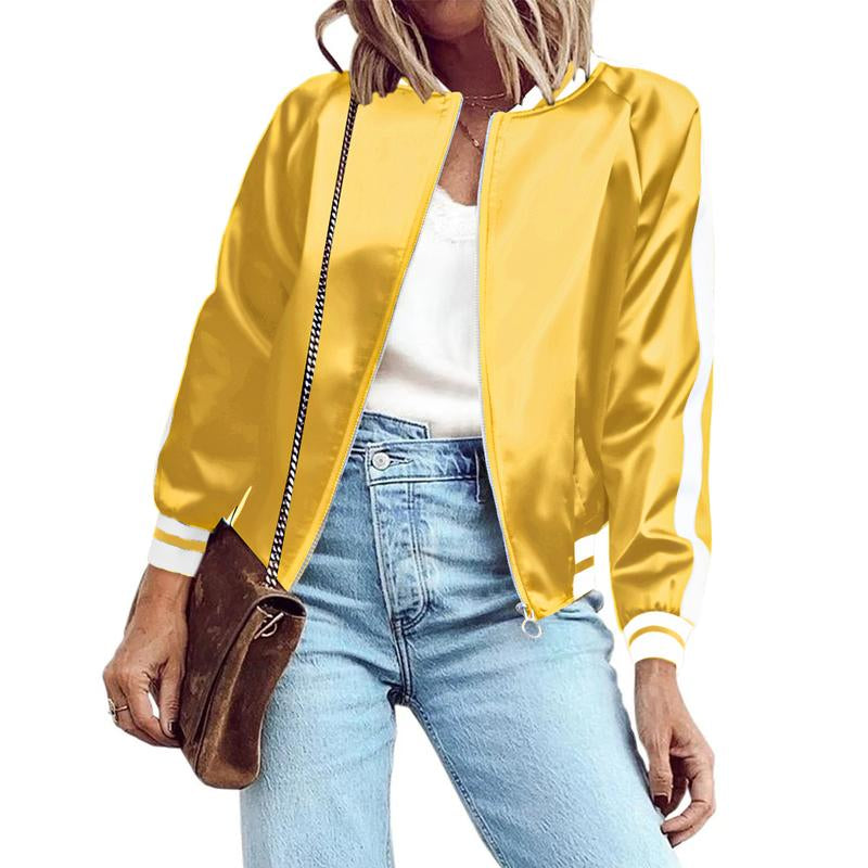 ZEAGOO Women Bomber Jacket Lightweight Zip up Jacket Casual Striped Jacket Coat Outerwear Windbreaker with Pockets