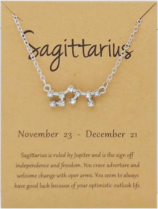 Rhinestone Zodiac Pendant Necklace for Women Silver Crystal 12 Constellation Necklaces Horoscope Sign Star Gemini Necklace Friendship Jewelry