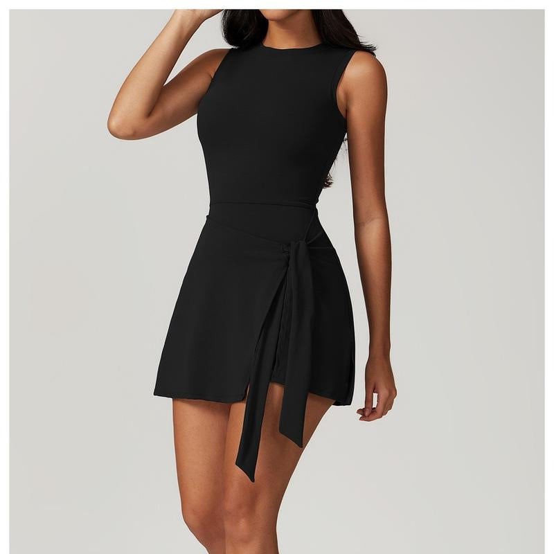 Women'S Tennis Dress with Built-In Shorts, Ruffle Side Slit and Tie Front Design - Sleeveless Athletic Dress for Summer Workouts Exercise Sport