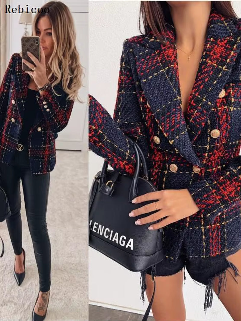 Blazer Woman Autumn Winter Suit Blazer New Casual Double Breasted Pocket Women Long Jackets Elegant Long Sleeve Blazer