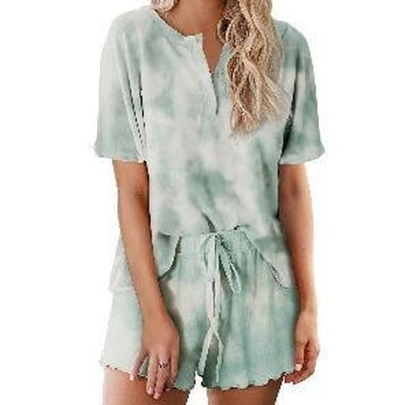 Ekouaer Tie Dye Pajamas Set Womens Loungewear Sleepwear 2 Piece PJ Sets Soft Womenswear Elastic Chic Comfy Casual Crewneck Fits Short Sleeve Jersey Light Drawstring Anniversary Bridal Dress Ladies Party Suit