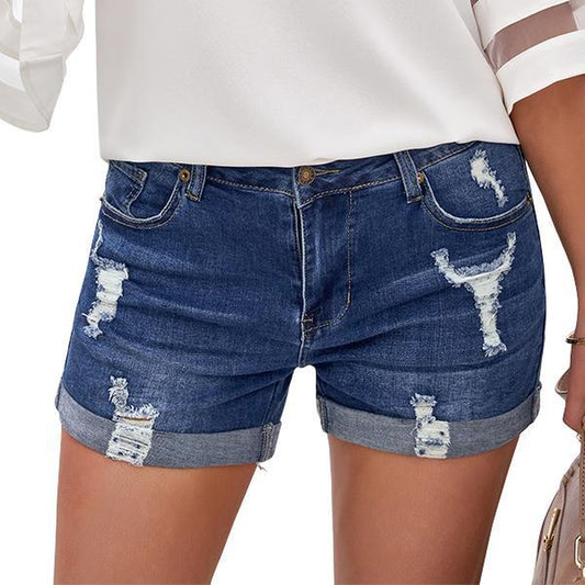 Luvamia Denim Shorts Women'S Ripped Jean Shorts High Waisted Stretchy Folded Hem Short Jeans