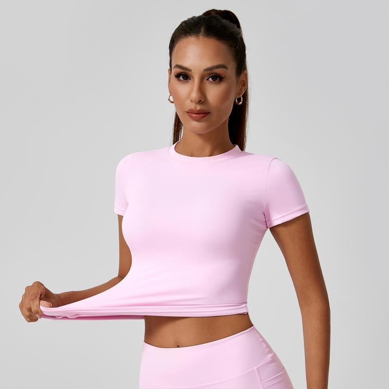 Timeoff 5 - Piece Solid Sports Tee Set , round Neck, Slim & Stretchy , Ideal for Yoga, Gym , Workouts – Women’S Athletic Wear