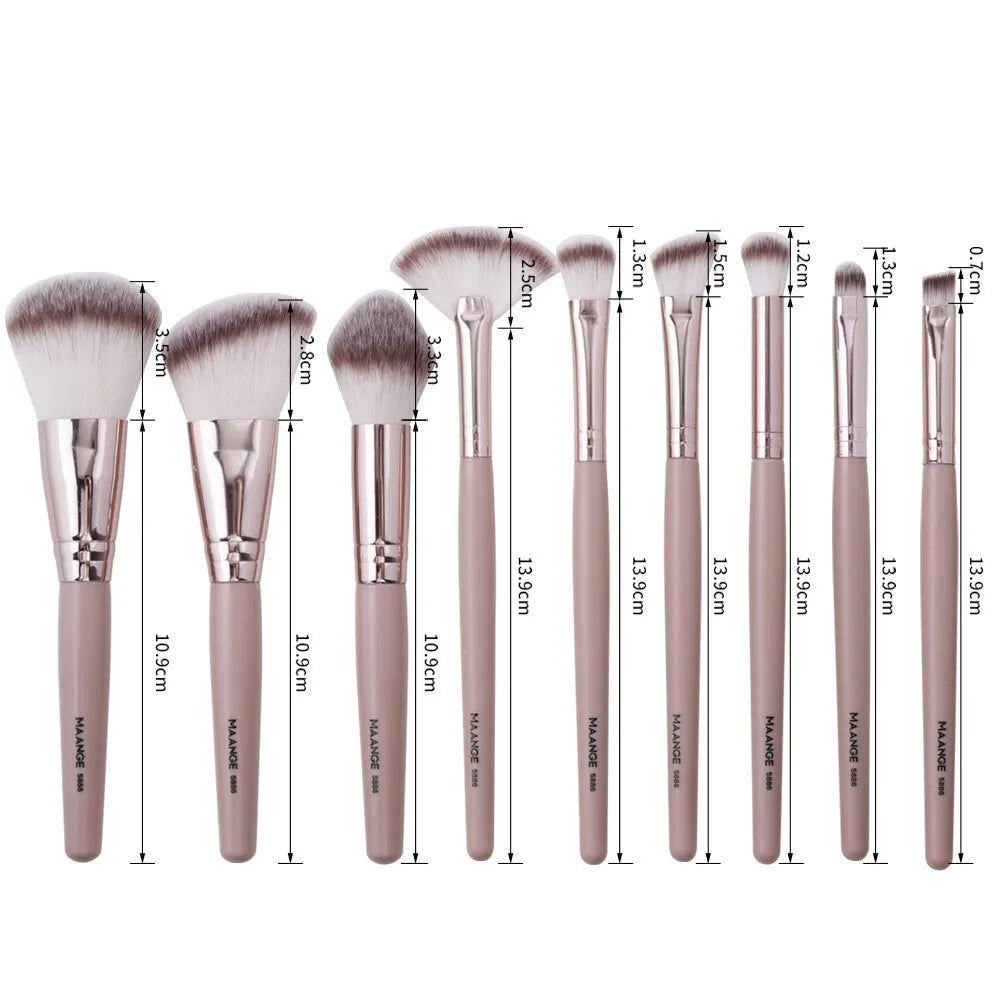 9Pcs Foundation Makeup Brush Set Cosmetic Powder Highlighter Eyeshadow Blending Beauty Tools Dense Soft Bristle Brushes