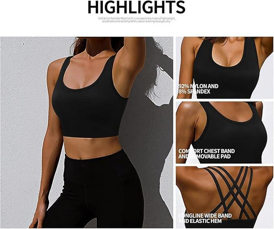 Women'S Sports Bras Seamless Longline Sports Bra for Women Pack with Removable Pad